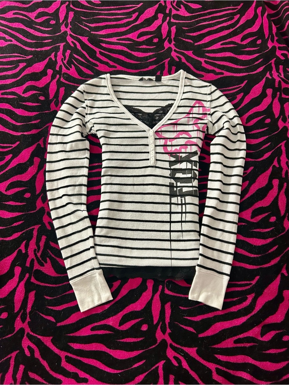 Y2K Vintage 2000s Fox Racing Striped Thermal Henley